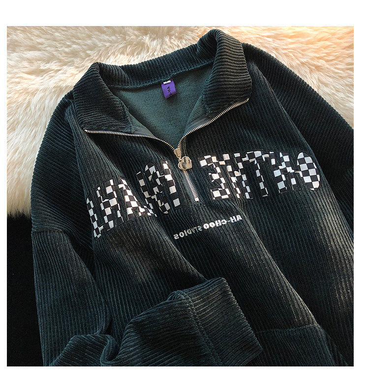 Corduroy Lapel Hoodie Coat For Men And Women