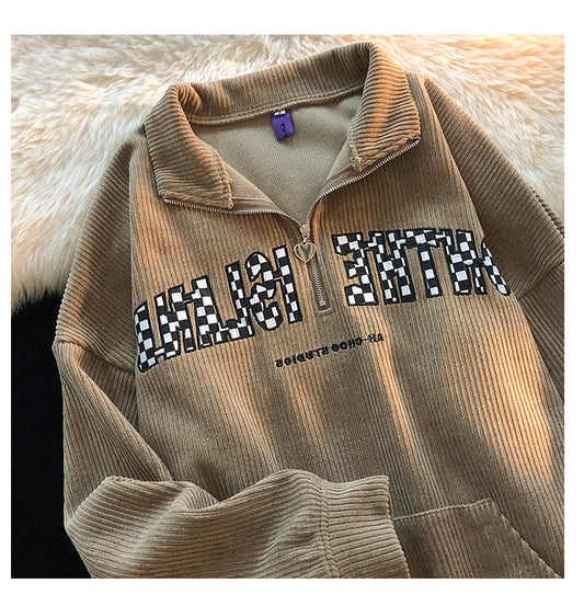 Corduroy Lapel Hoodie Coat For Men And Women